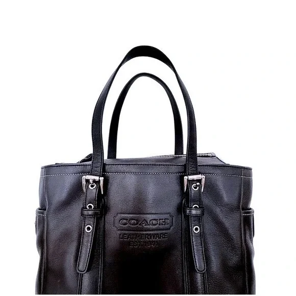 Coach Hamptons Black Leather Tote Bag Classic Shoulder Carry Handbag - Picture 3 of 12